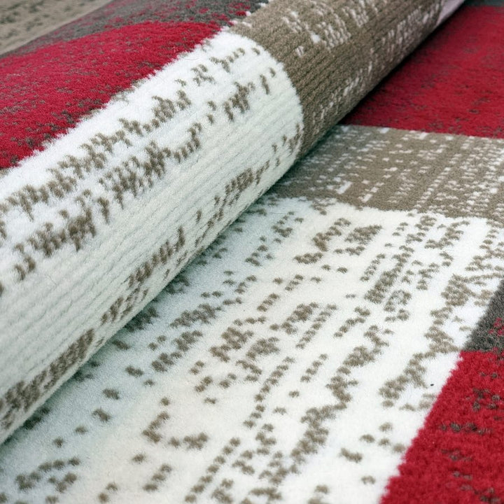 Modern Rug Geometric Red Beige Cream Patterned Soft Carpet - TidySpaces
