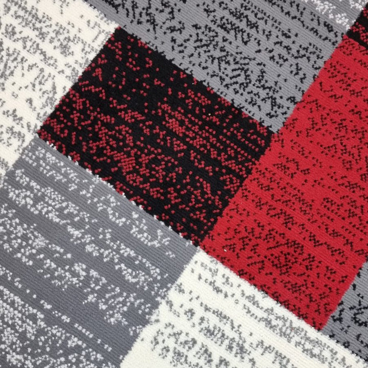 Modern Rug Geometric Red Grey Black Patterned Soft Carpet - TidySpaces