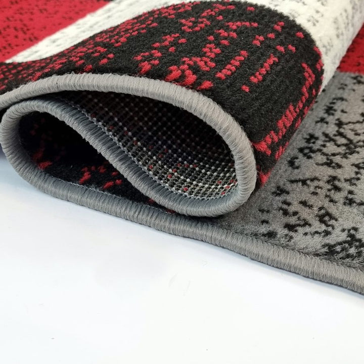 Modern Rug Geometric Red Grey Black Patterned Soft Carpet - TidySpaces