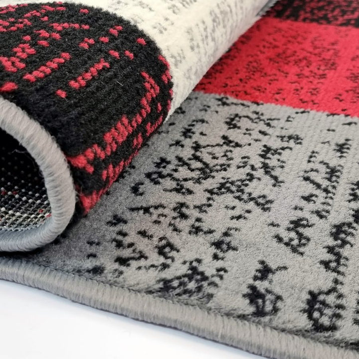 Modern Rug Geometric Red Grey Black Patterned Soft Carpet - TidySpaces