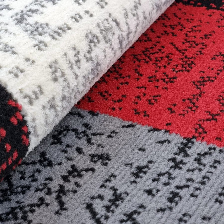 Modern Rug Geometric Red Grey Black Patterned Soft Carpet - TidySpaces