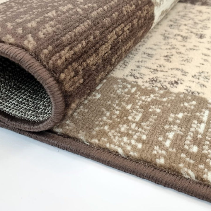 Modern Rug Geometric Brown Beige Patterned Soft Carpet - TidySpaces