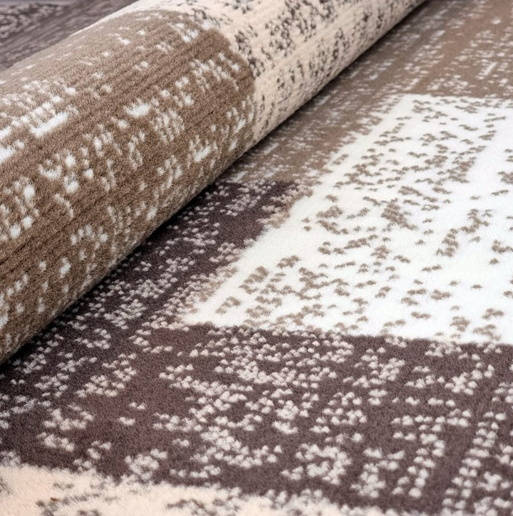Modern Rug Geometric Brown Beige Patterned Soft Carpet - TidySpaces
