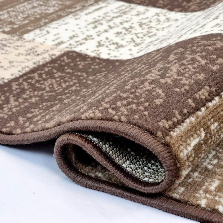Modern Rug Geometric Brown Beige Patterned Soft Carpet - TidySpaces