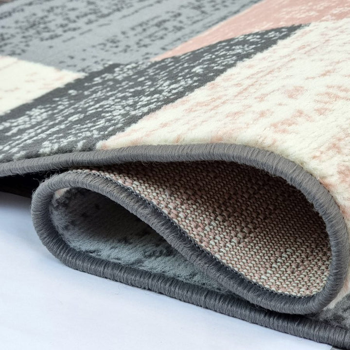 Modern Rug Geometric Pink Grey Patterned Soft Carpet - TidySpaces