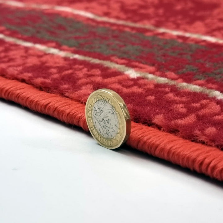 Red Geometric Rug Bordered Pattern Soft Carpet - TidySpaces