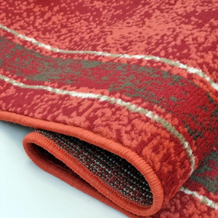 Red Geometric Rug Bordered Pattern Soft Carpet - TidySpaces