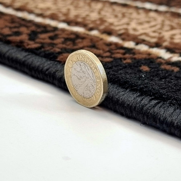Brown Geometric Rug Bordered Pattern Soft Carpet - TidySpaces