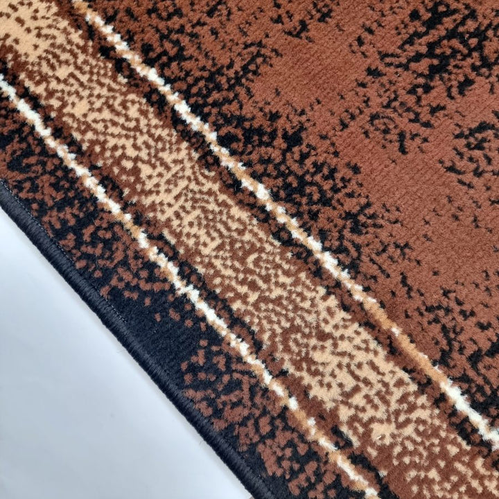 Brown Geometric Rug Bordered Pattern Soft Carpet - TidySpaces