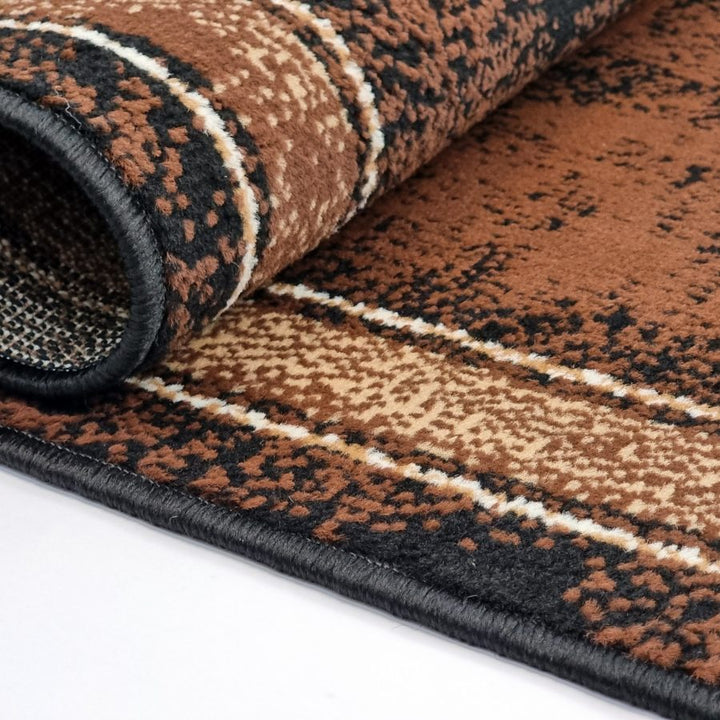 Brown Geometric Rug Bordered Pattern Soft Carpet - TidySpaces