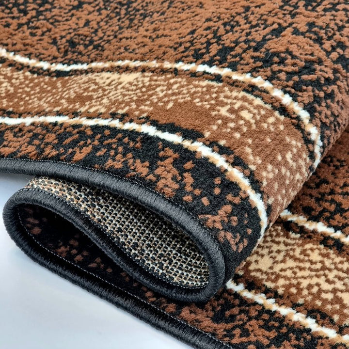 Brown Geometric Rug Bordered Pattern Soft Carpet - TidySpaces