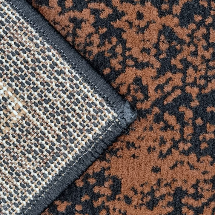 Brown Geometric Rug Bordered Pattern Soft Carpet - TidySpaces