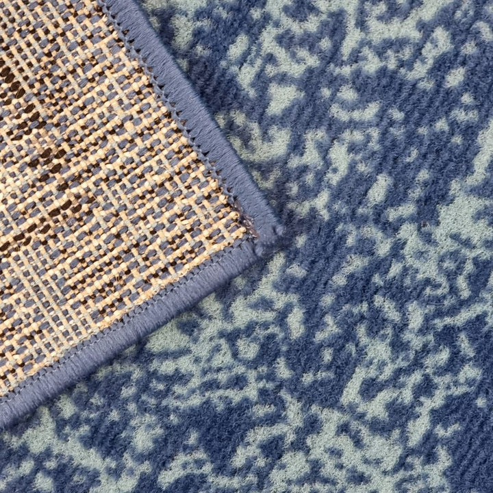 Blue Geometric Rug Bordered Pattern Soft Carpet - TidySpaces