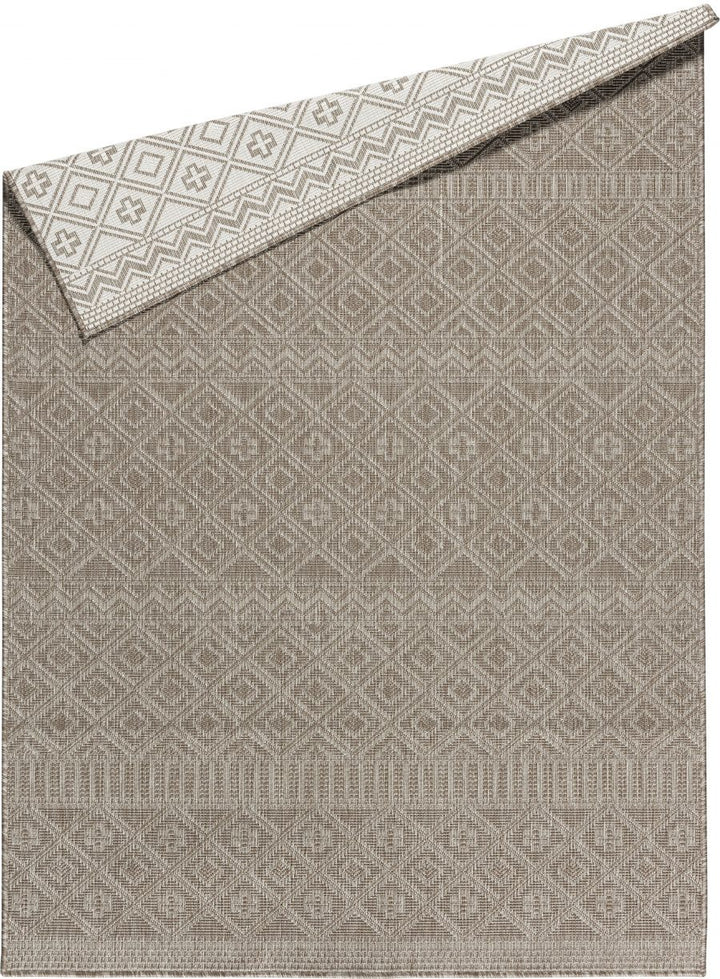 Outdoor Indoor Rug Beige and Cream Reversible Quality Mat Diamond Geometric Design - TidySpaces