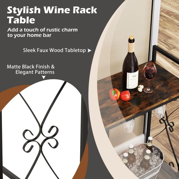 21 Bottle Wine Rack Freestanding with Glass Holder and Wooden Countertop-Rustic Brown