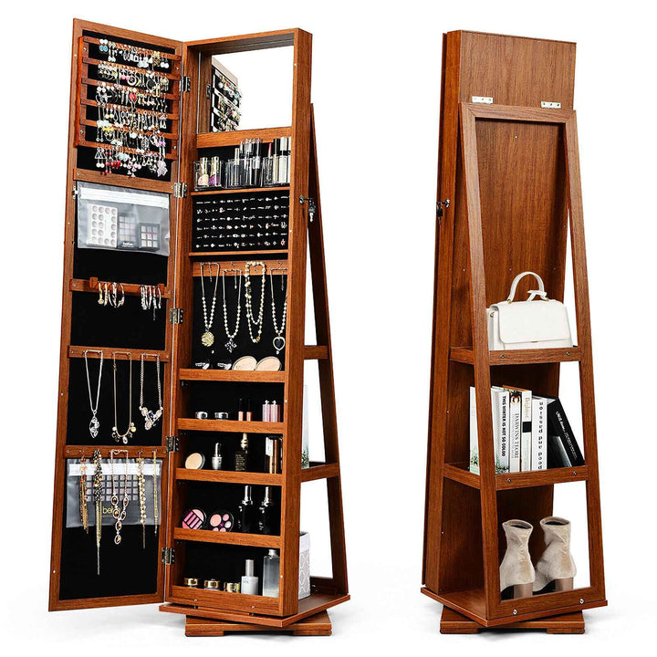 Full Length Mirrored Jewellery Cabinet Rotates 360° with Display Shelves