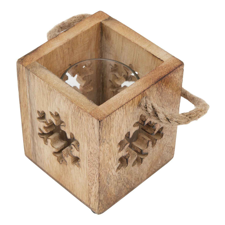 Natural Wooden Snowflake and Star Tealight Candle Holder