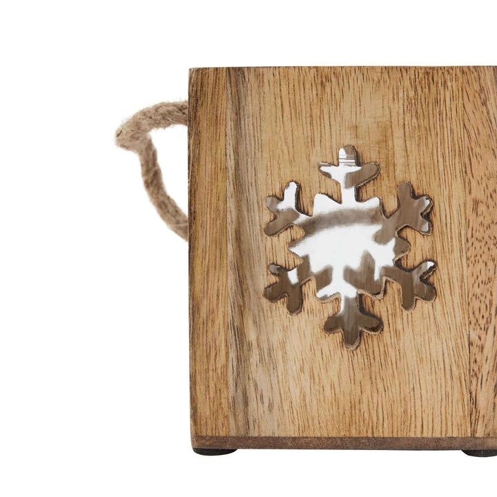 Natural Wooden Snowflake and Star Tealight Candle Holder