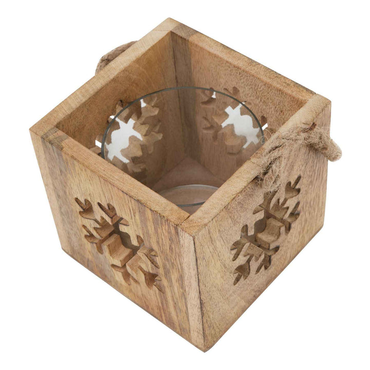 Natural Wooden Snowflake and Star Tealight Candle Holder