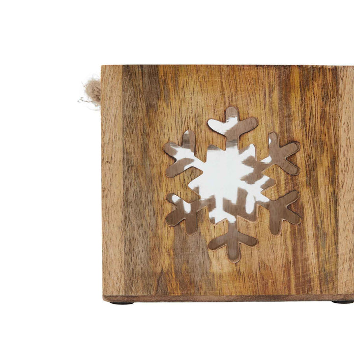 Natural Wooden Snowflake and Star Tealight Candle Holder
