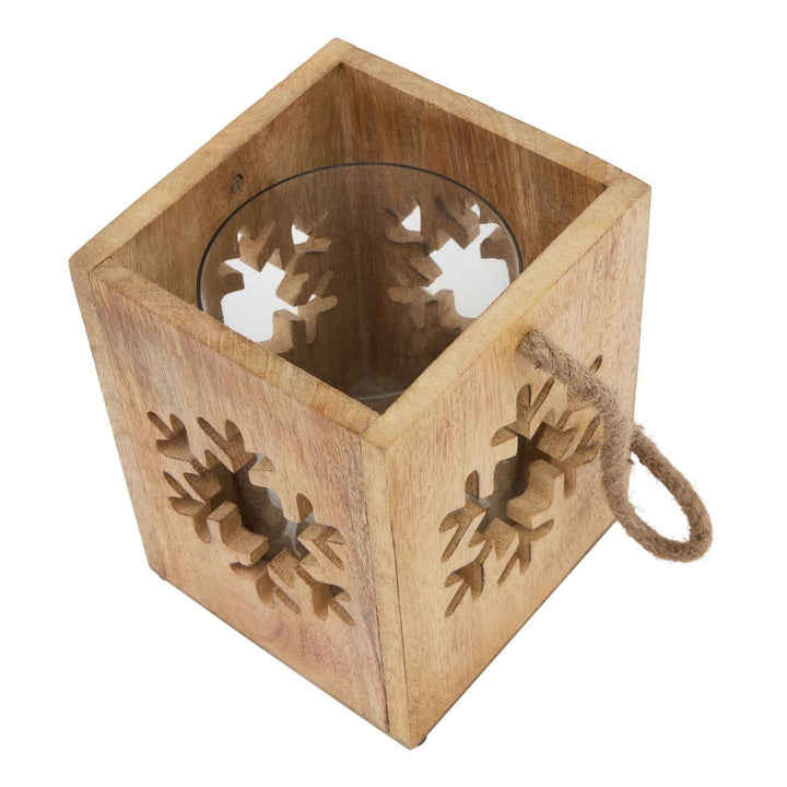 Natural Wooden Snowflake and Star Tealight Candle Holder