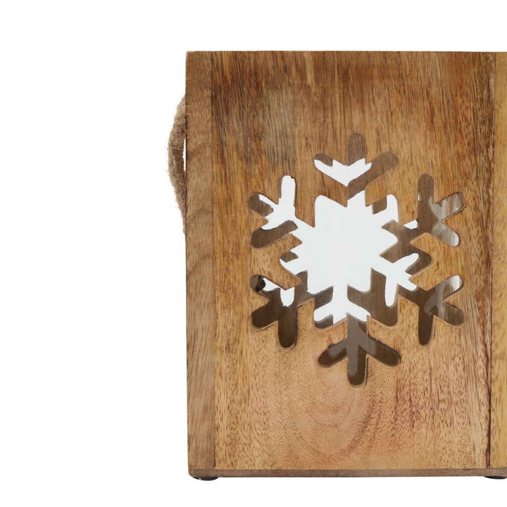 Natural Wooden Snowflake and Star Tealight Candle Holder