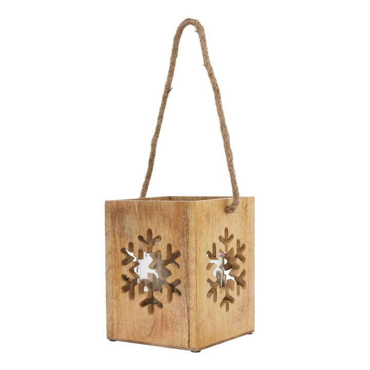 Natural Wooden Snowflake and Star Tealight Candle Holder