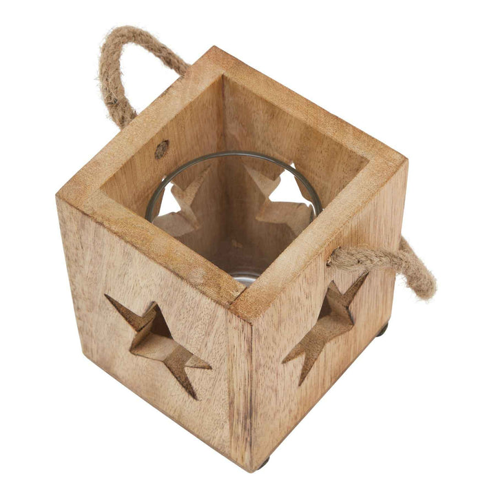 Natural Wooden Snowflake and Star Tealight Candle Holder