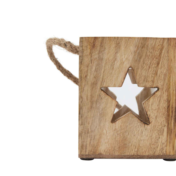 Natural Wooden Snowflake and Star Tealight Candle Holder