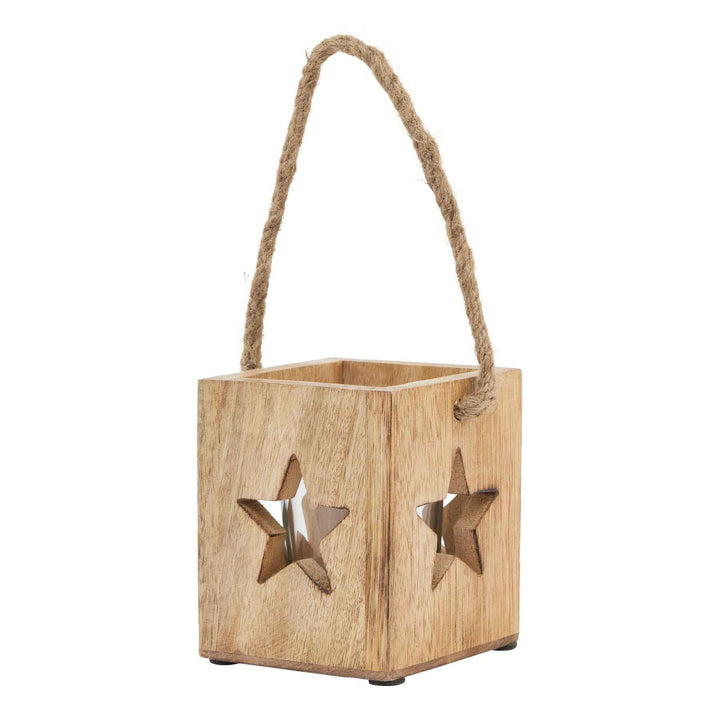 Natural Wooden Snowflake and Star Tealight Candle Holder