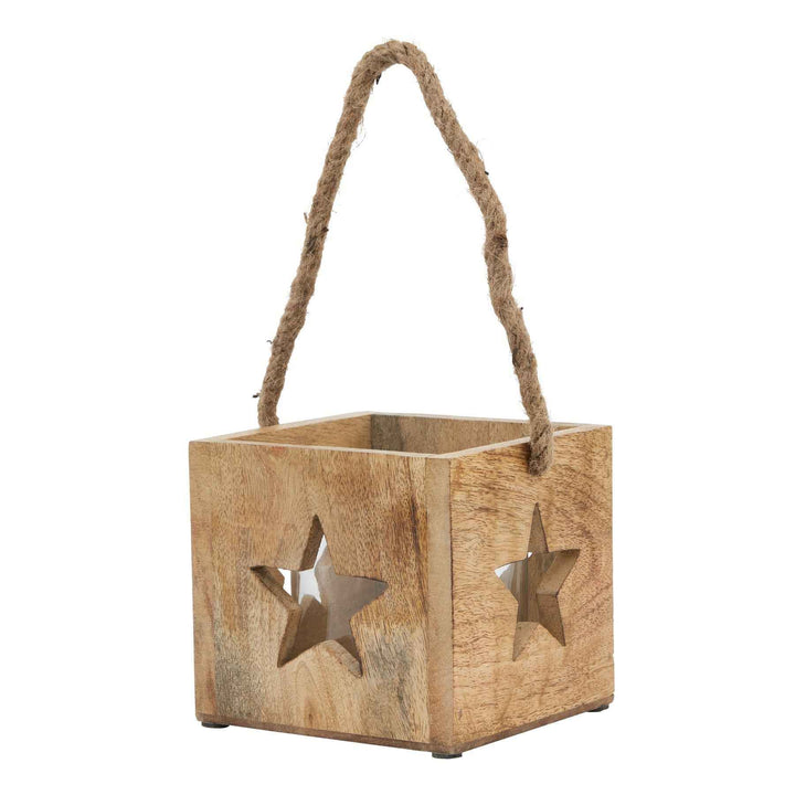 Natural Wooden Snowflake and Star Tealight Candle Holder