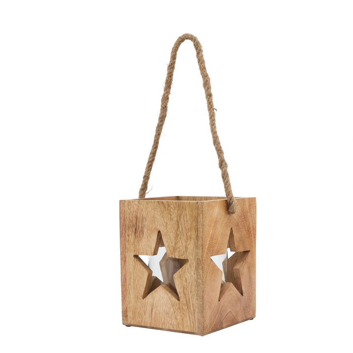 Natural Wooden Large Star Tealight Candle Holder BROWN GLASS - TidySpaces