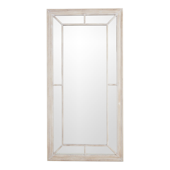 Large Washed Wood Framed Window Mirror BROWN WOOD - TidySpaces
