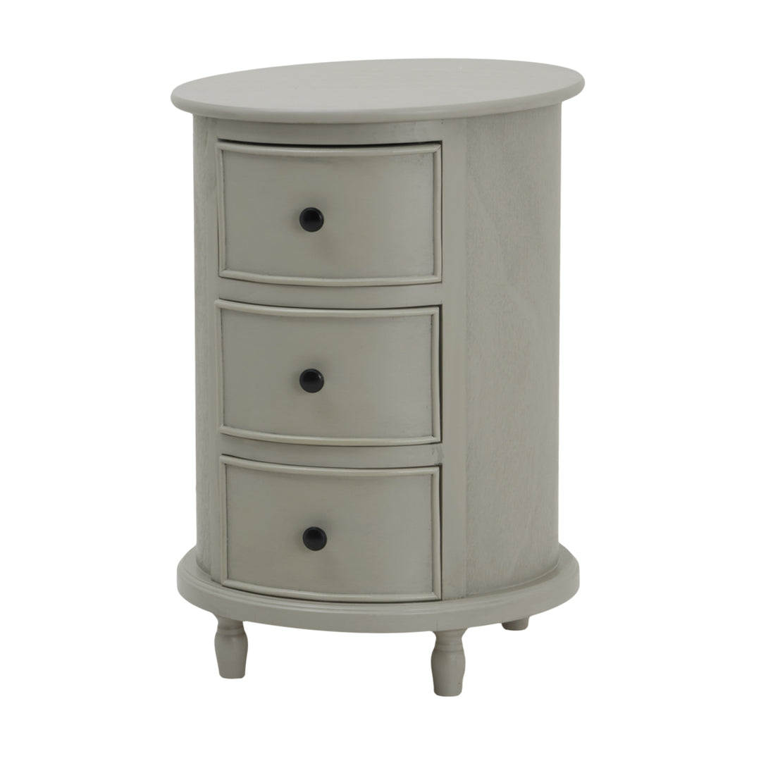 The Camden Collection 3 Drawer Round Side Table GREY WOOD - TidySpaces
