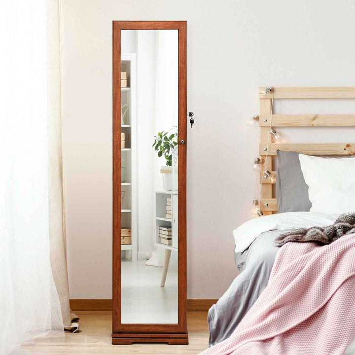 Full Length Mirrored Jewellery Cabinet Rotates 360° with Display Shelves