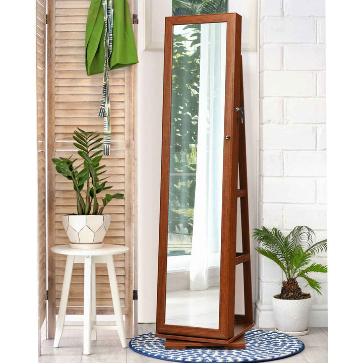 Full Length Mirrored Jewellery Cabinet Rotates 360° with Display Shelves
