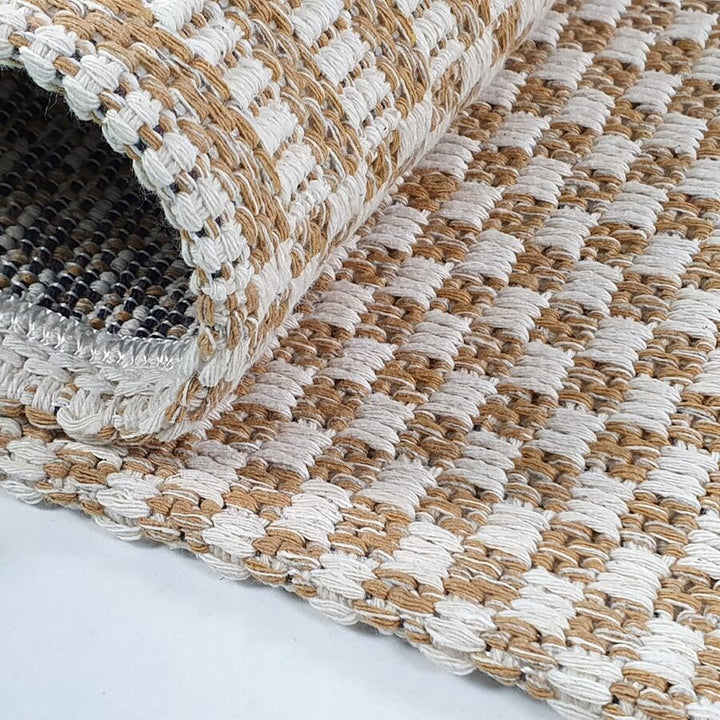 Cotton Rug Runner Ochre Cream Braided Striped - TidySpaces