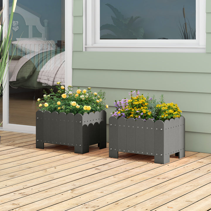 2 Pack Rectangular Planter Box HDPE Flower Pot with Drainage Gaps - TidySpaces