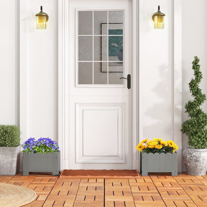 2 Pack Rectangular Planter Box HDPE Flower Pot with Drainage Gaps - TidySpaces