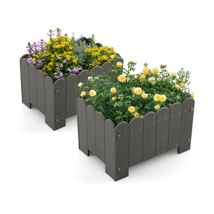 2 Pack Rectangular Planter Box HDPE Flower Pot with Drainage Gaps Grey - TidySpaces