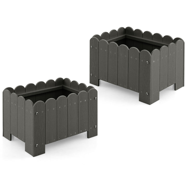 2 Pack Rectangular Planter Box HDPE Flower Pot with Drainage Gaps - TidySpaces