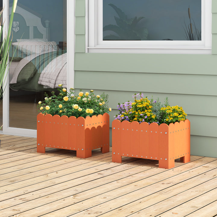 2 Pack Rectangular Planter Box HDPE Flower Pot with Drainage Gaps - TidySpaces
