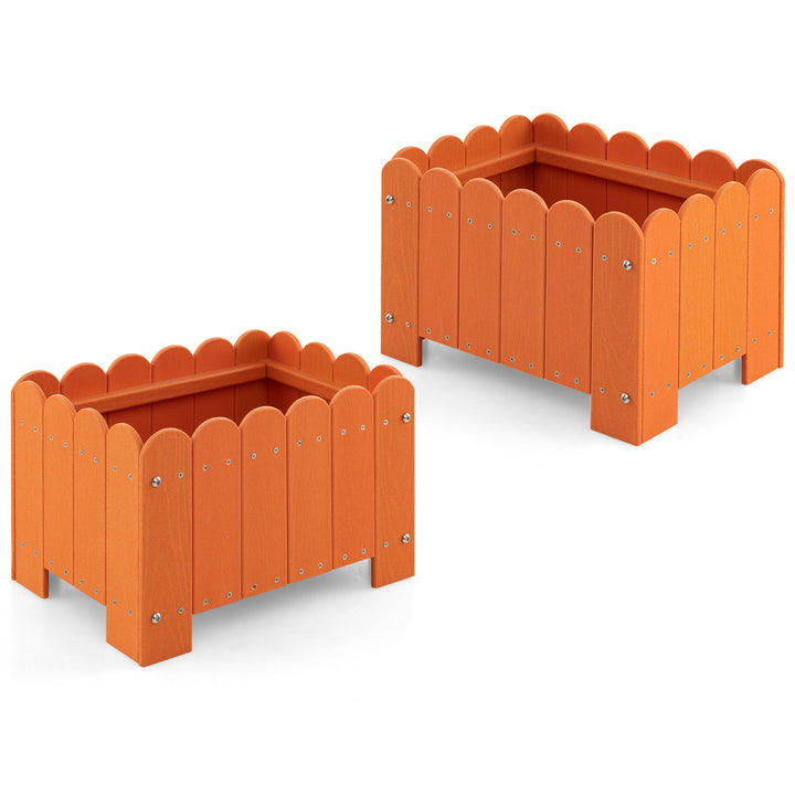 2 Pack Rectangular Planter Box HDPE Flower Pot with Drainage Gaps - TidySpaces