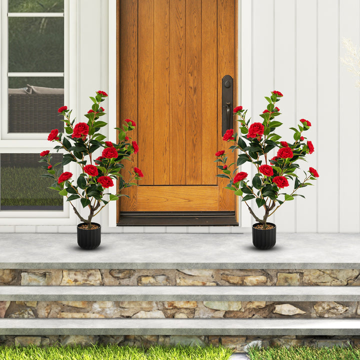 95cm Artificial Camellia Tree with Flowers and Rain-Flower Pebbles - TidySpaces