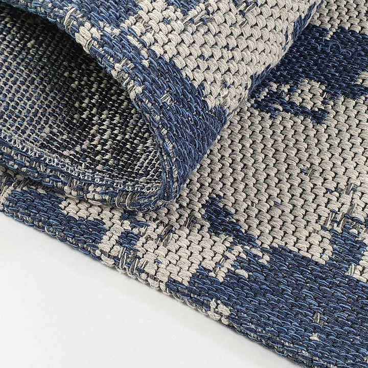 Cotton Rug Navy Blue Grey Abstract - TidySpaces