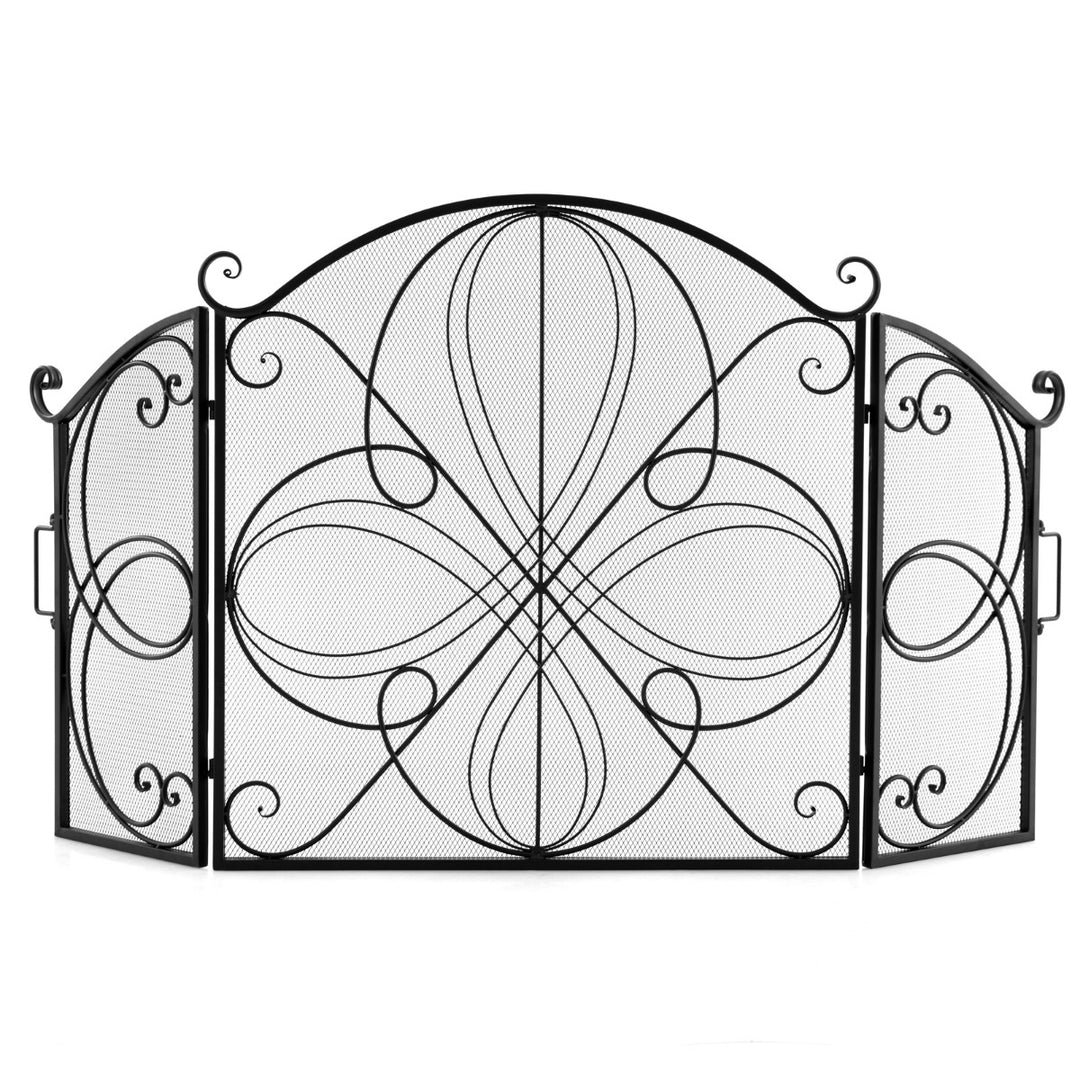 3-Panel Folding Spark Guard with Floral Pattern for Living Room - TidySpaces