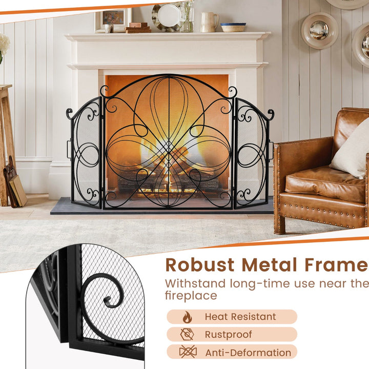 3-Panel Folding Spark Guard with Floral Pattern for Living Room - TidySpaces