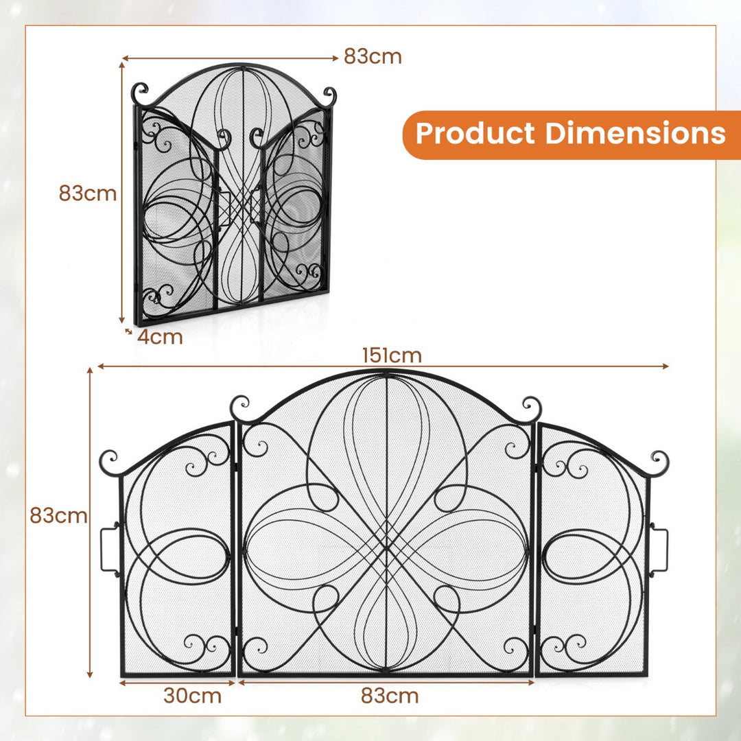3-Panel Folding Spark Guard with Floral Pattern for Living Room - TidySpaces