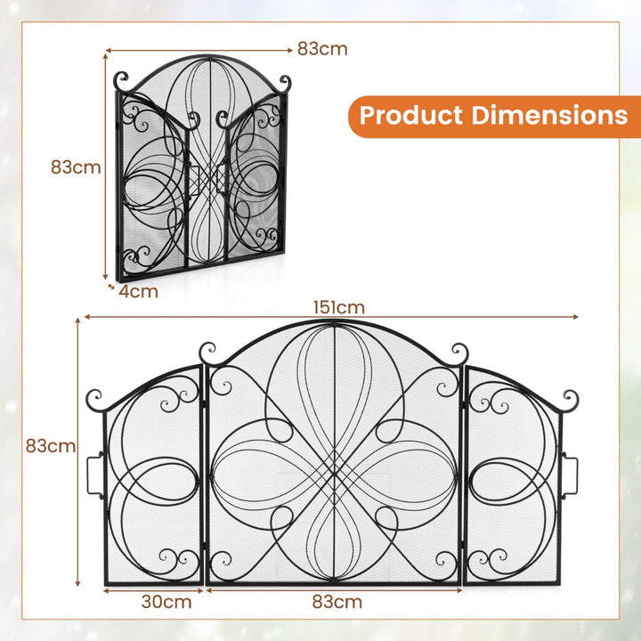 3-Panel Folding Spark Guard with Floral Pattern for Living Room - TidySpaces