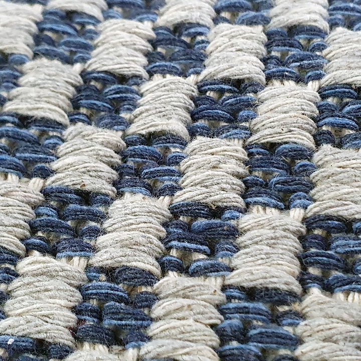 Cotton Rug Navy Blue Grey Braided Striped - TidySpaces